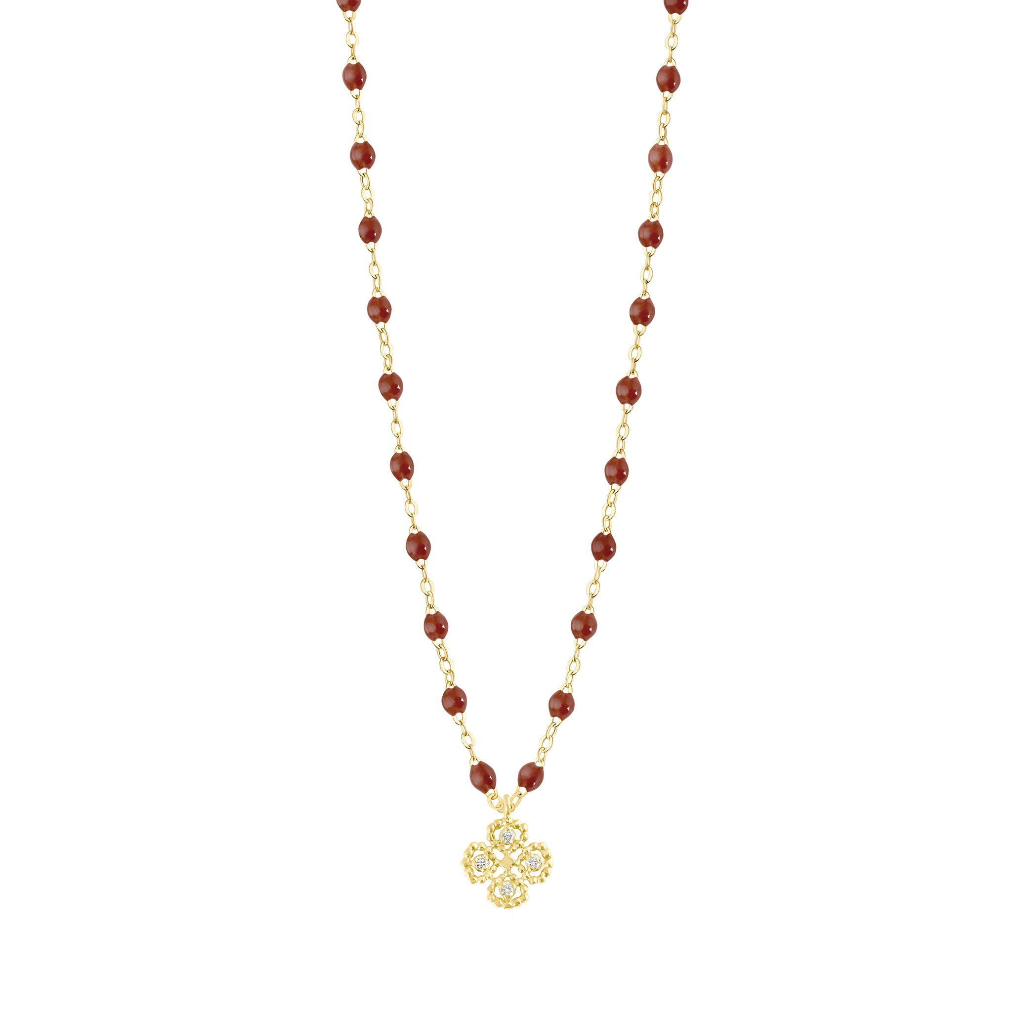 Gigi Clozeau - Collier moka Lucky Trèfle, diamants, or jaune, 42 cm