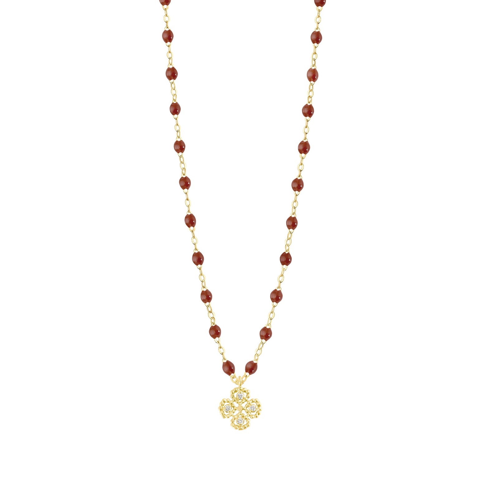 Gigi Clozeau - Collier moka Lucky Trèfle, diamants, or jaune, 42 cm