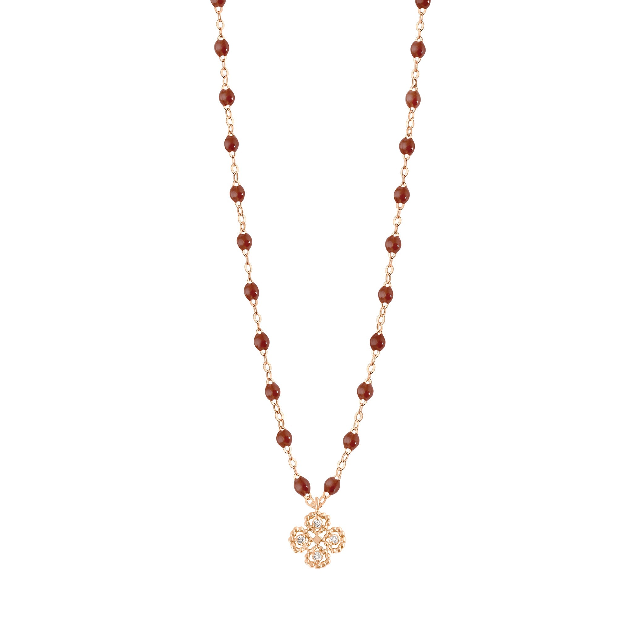 Gigi Clozeau - Collier moka Lucky Trèfle, diamants, or rose, 42 cm