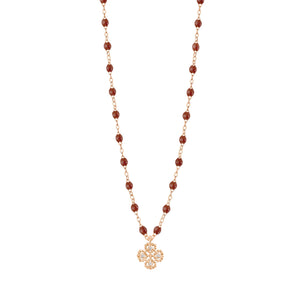 Gigi Clozeau - Collier moka Lucky Trèfle, diamants, or rose, 42 cm