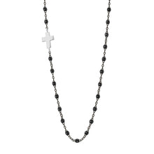 Gigi Clozeau - Collier noir Croix de côté, or noir et blanc, 42 cm