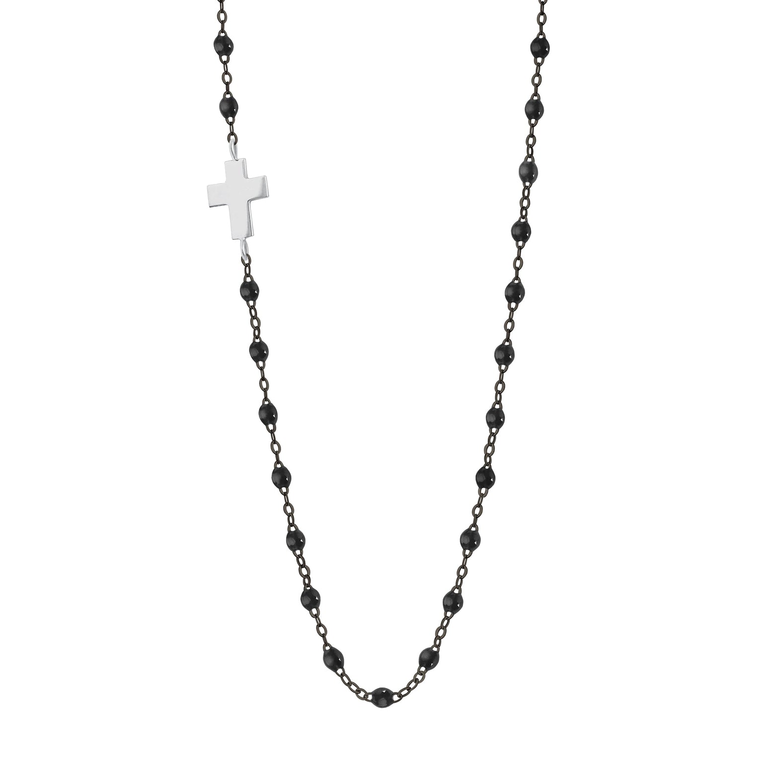 Gigi Clozeau - Collier noir Croix de côté, or noir et blanc, 42 cm