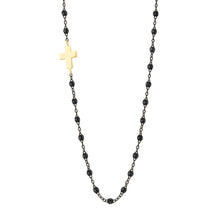 Gigi Clozeau - Collier noir Croix de côté, or noir et jaune, 42 cm