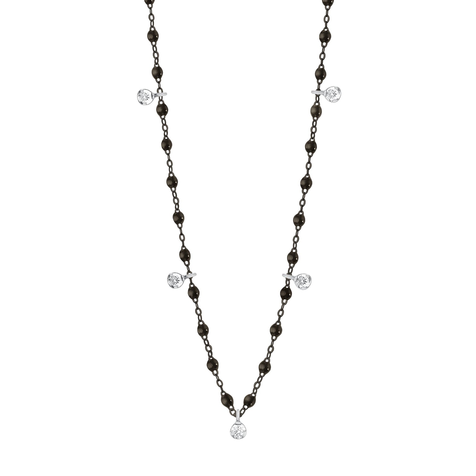 Gigi Clozeau - Collier noir Gigi Suprême, or noir et blanc, 5 diamants, 45 cm
