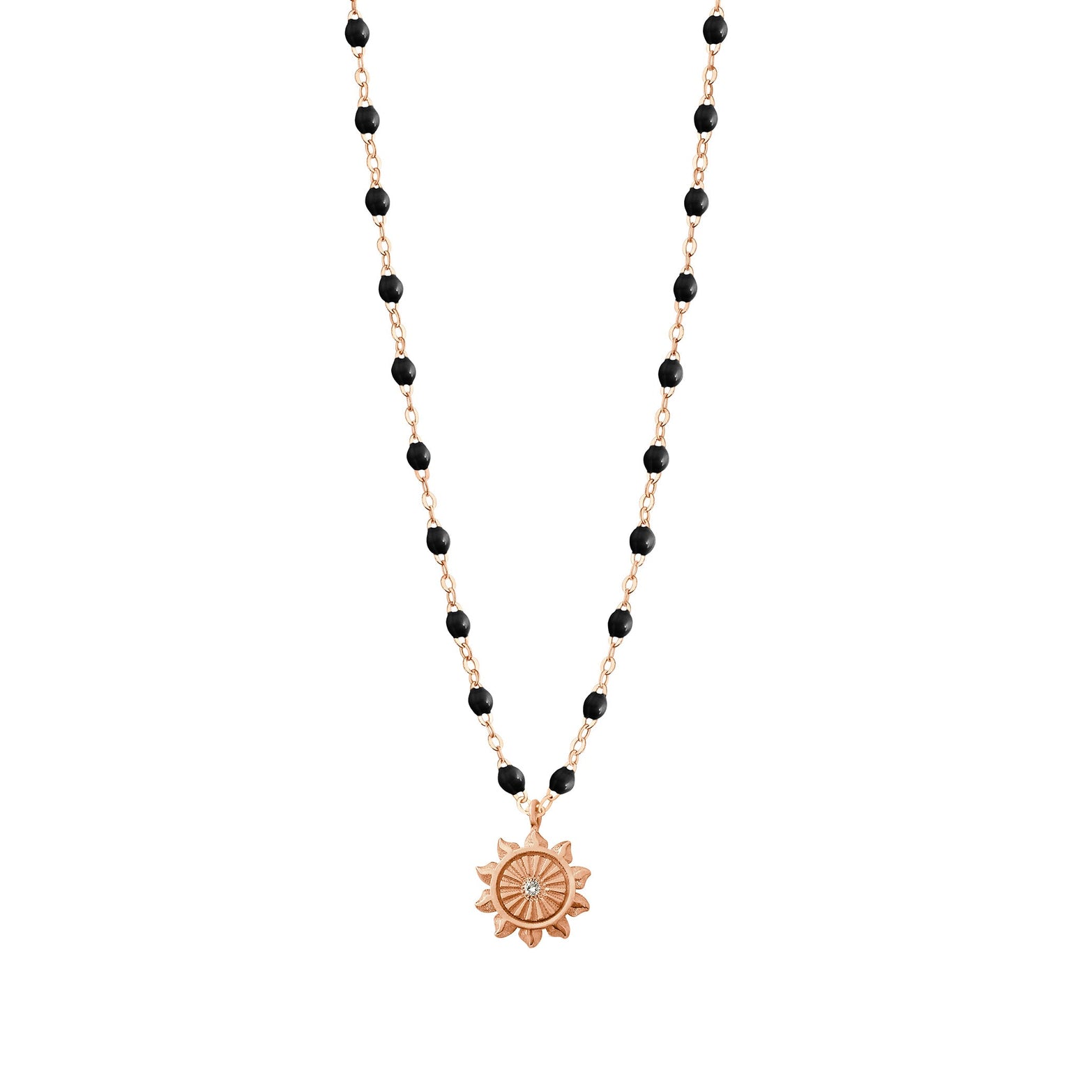 Gigi Clozeau - Collier noir Lucky Sun diamants, or rose, 42 cm