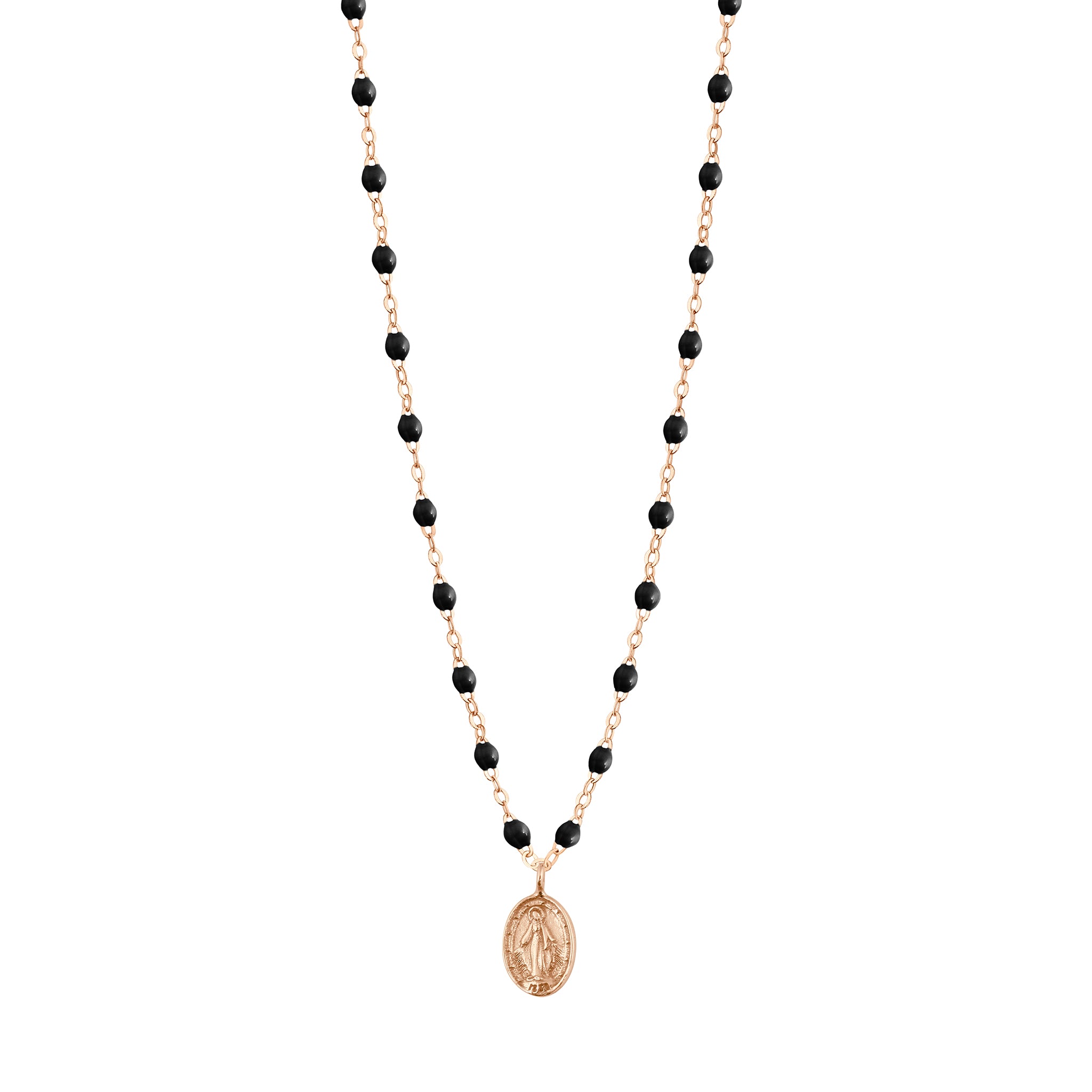 Gigi Clozeau - Collier noir Madone, or rose, 42 cm 