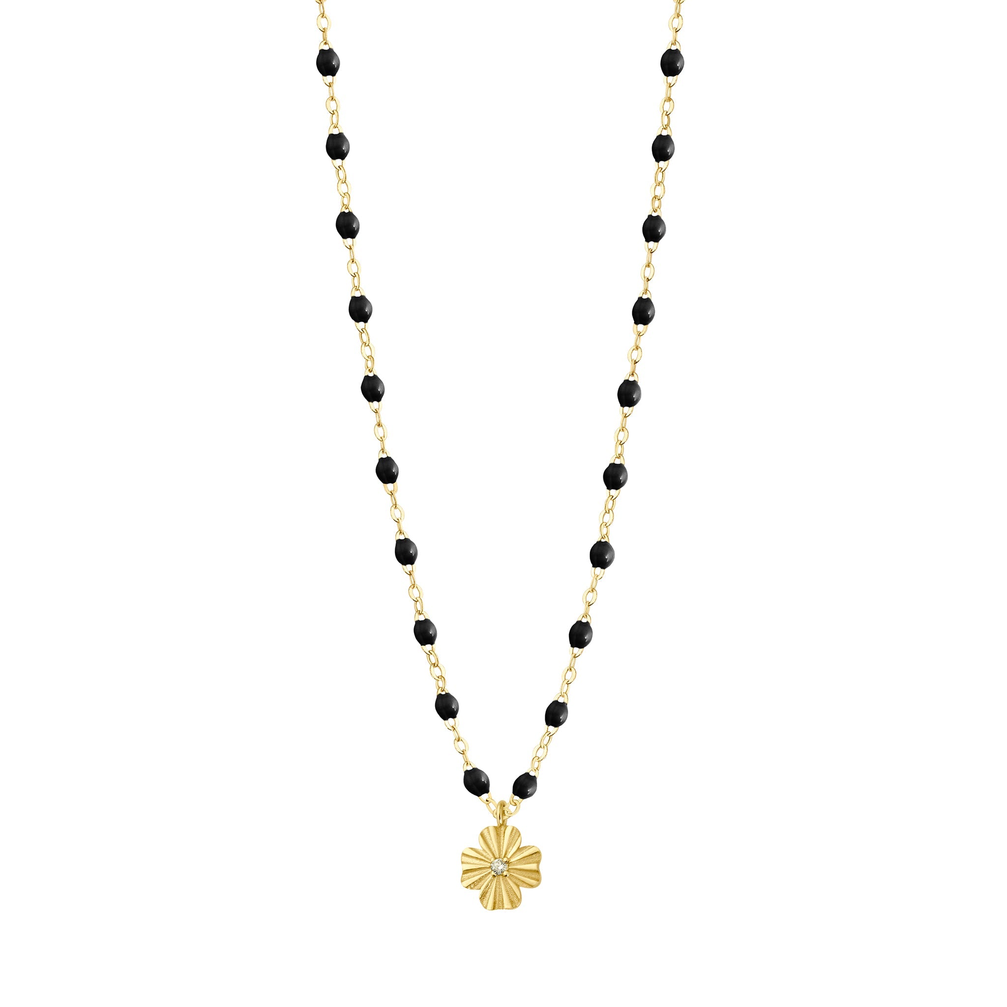 Gigi Clozeau - Collier noir Trèfle Lumière, diamant, or jaune, 42 cm