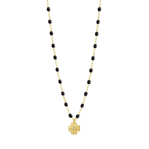 Gigi Clozeau - Collier noir Trèfle Lumière, diamant, or jaune, 42 cm