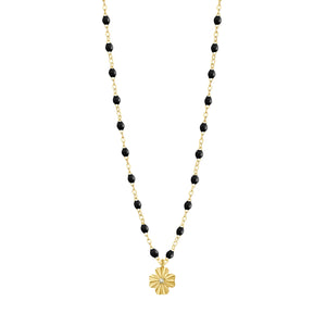 Gigi Clozeau - Collier noir Trèfle Lumière, diamant, or jaune, 42 cm