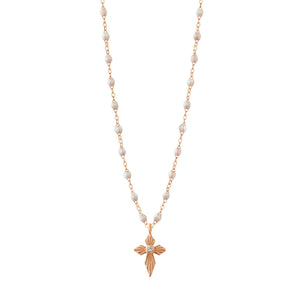 Gigi Clozeau - Collier opale Croix Lumière diamants, or rose, 42 cm