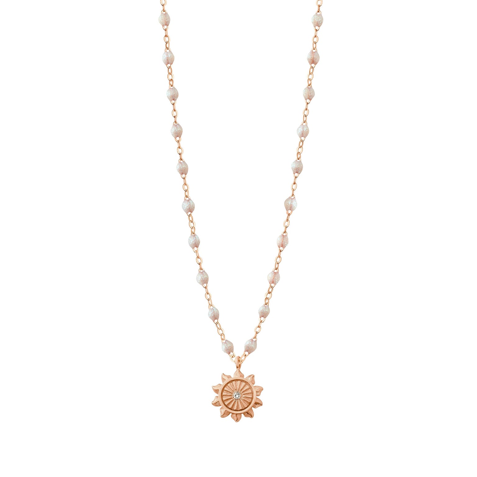 Gigi Clozeau - Collier opale Lucky Sun diamants, or rose, 42 cm