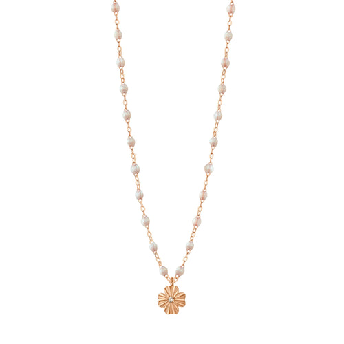 Gigi Clozeau - Collier opale Trèfle Lumière, diamant, or rose, 42 cm