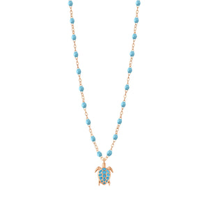 Gigi Clozeau - Collier turquoise Tortue, or rose, 42 cm