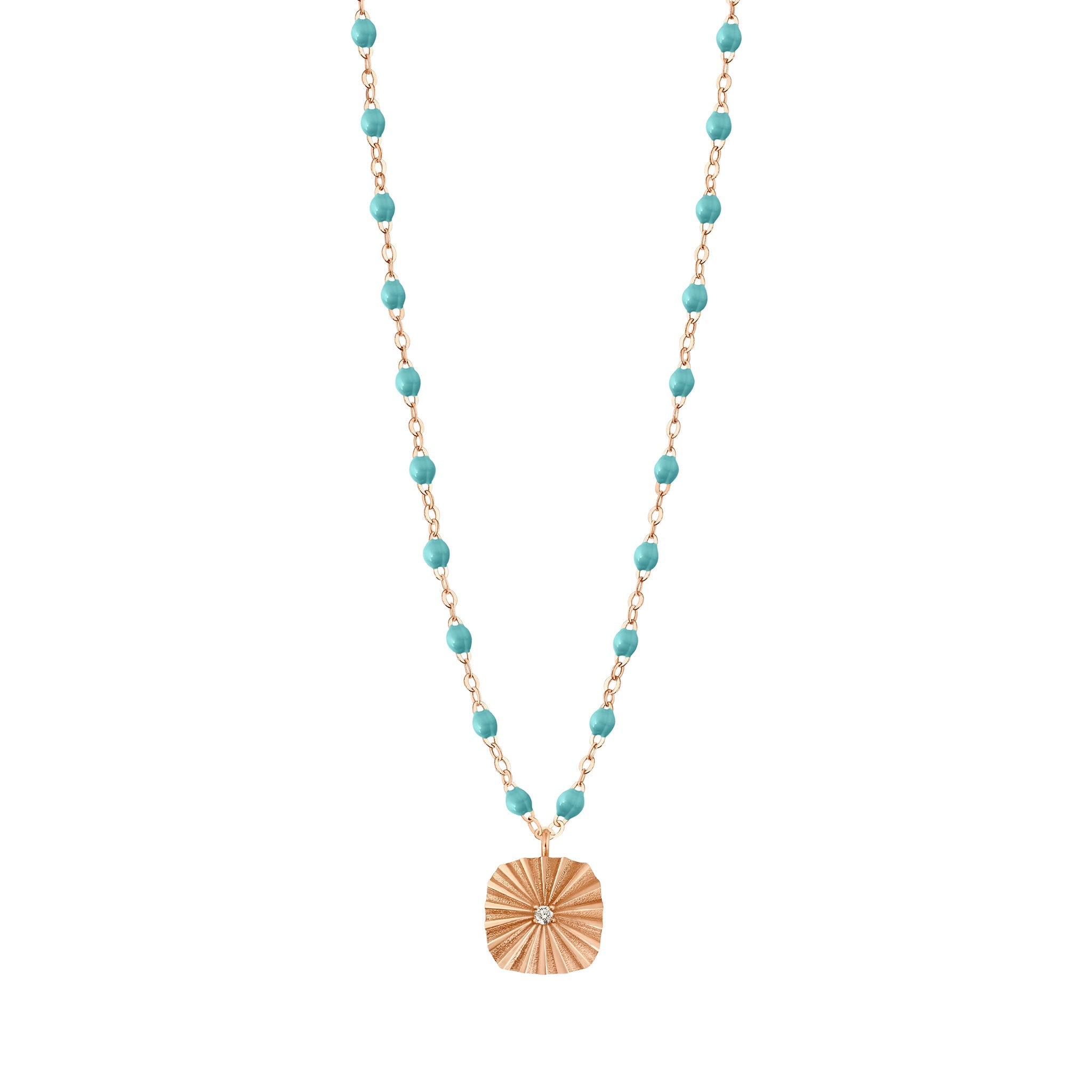 Gigi Clozeau - Collier turquoise vert Miss Lumière diamant, or rose, 42 cm