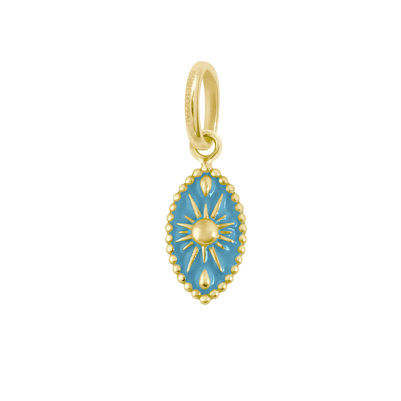 Gigi Clozeau - Pendentif Karma résine turquoise, or jaune, 42 cm