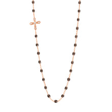 gigi clozeau - collier quartz croix vintage or rose, 42 cm