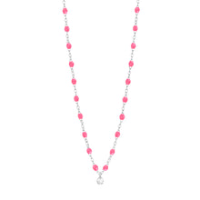 Gigi Clozeau - Collier rose fluo Gigi Suprême, or blanc, 1 diamant, 42 cm