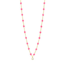 Gigi Clozeau - Collier rose fluo Gigi Suprême, or jaune, 1 diamant, 42 cm