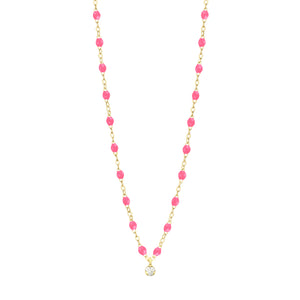 Gigi Clozeau - Collier rose fluo Gigi Suprême, or jaune, 1 diamant, 42 cm