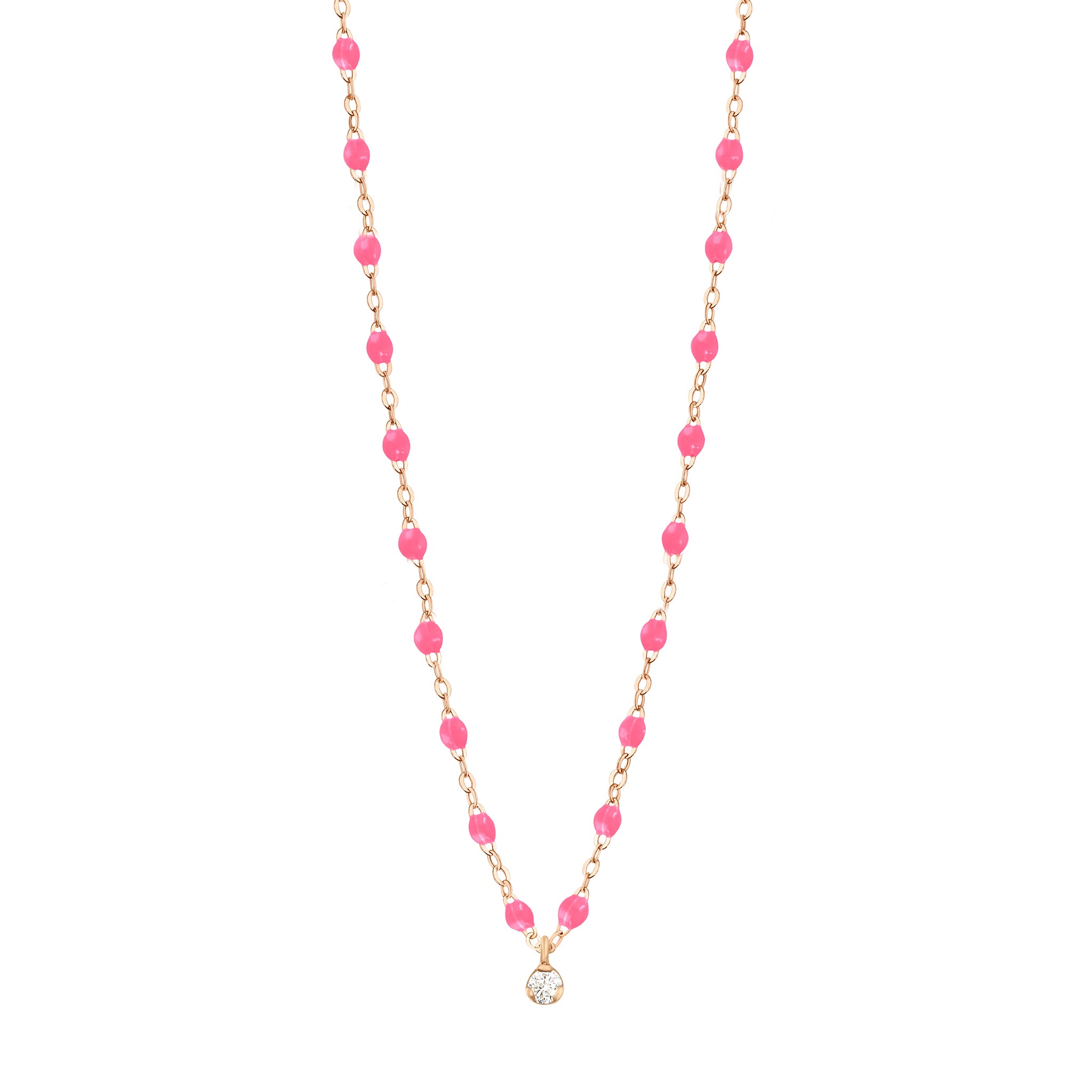 Gigi Clozeau - Collier rose fluo Gigi Suprême, or rose, 1 diamant, 42 cm