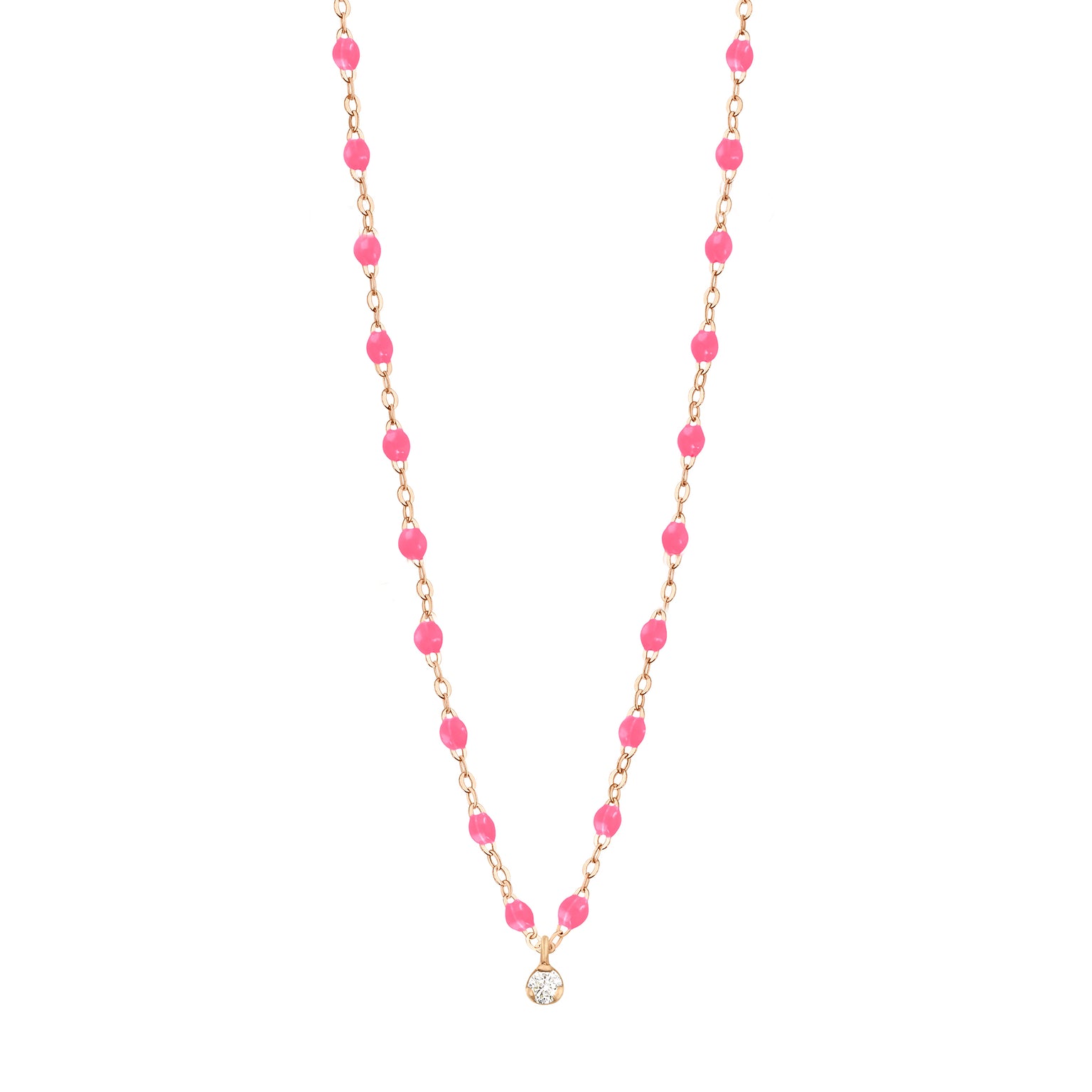 Gigi Clozeau - Collier rose fluo Gigi Suprême, or rose, 1 diamant, 42 cm