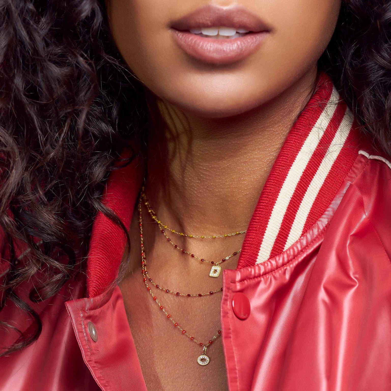 Gigi Clozeau - Collier rouge Classique Gigi, or rose, 42 cm