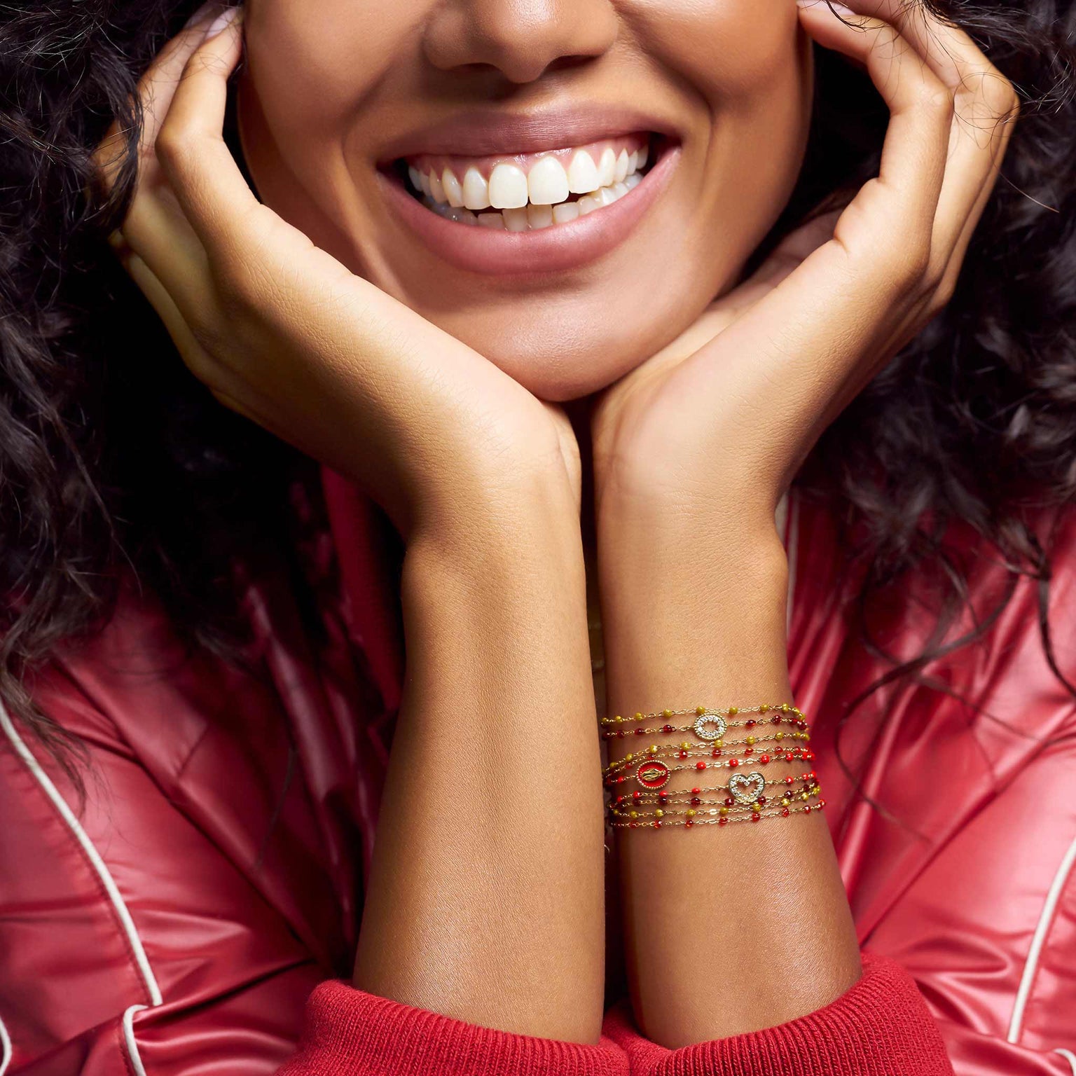 Gigi Clozeau - Bracelet rouge Classique Gigi, or rose, 19 cm