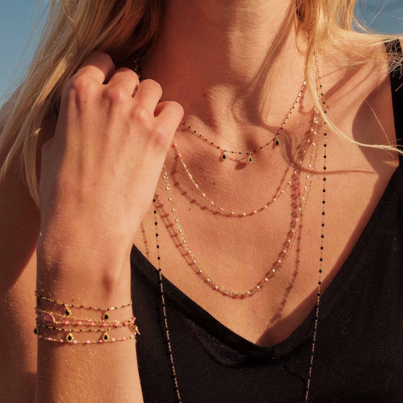 Gigi Clozeau - Sautoir noir Classique Gigi, or jaune, 86 cm