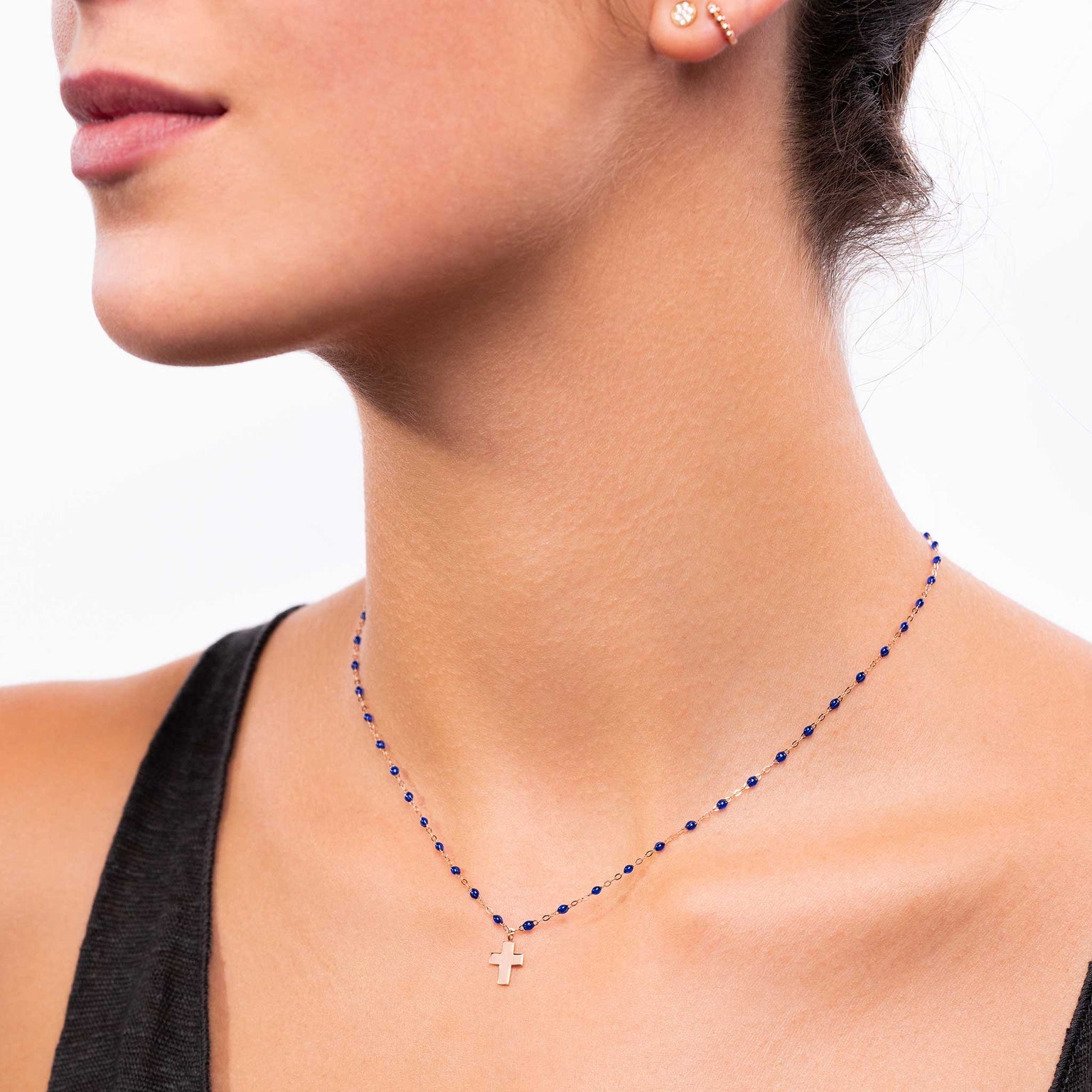 Gigi Clozeau - Collier prusse Croix Classique Gigi, or rose, 42 cm