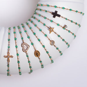 Gigi Clozeau - Bracelet menthe Croix Vintage diamants, or rose, 17 cm