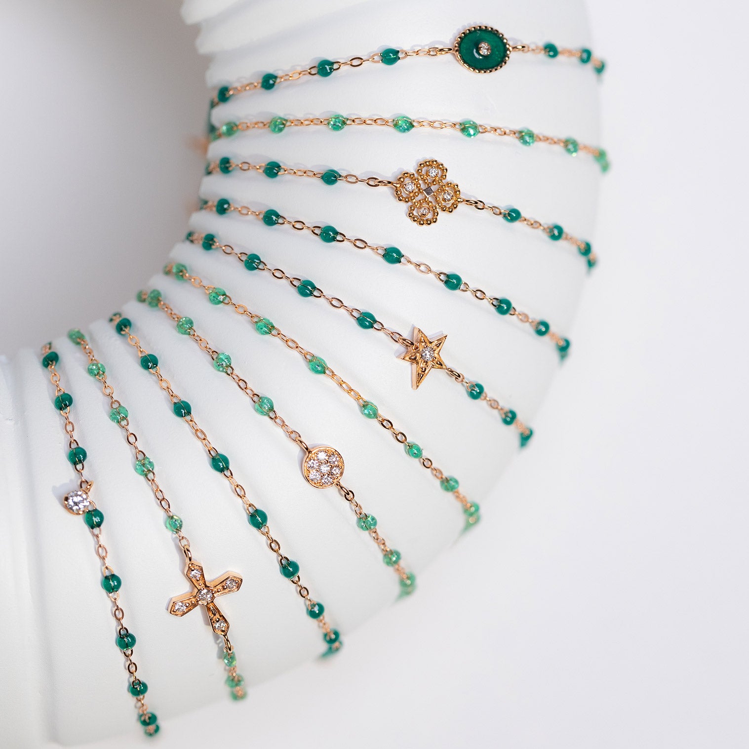 Gigi Clozeau - Bracelet émeraude Lucky Trèfle, diamants, or rose, 17 cm