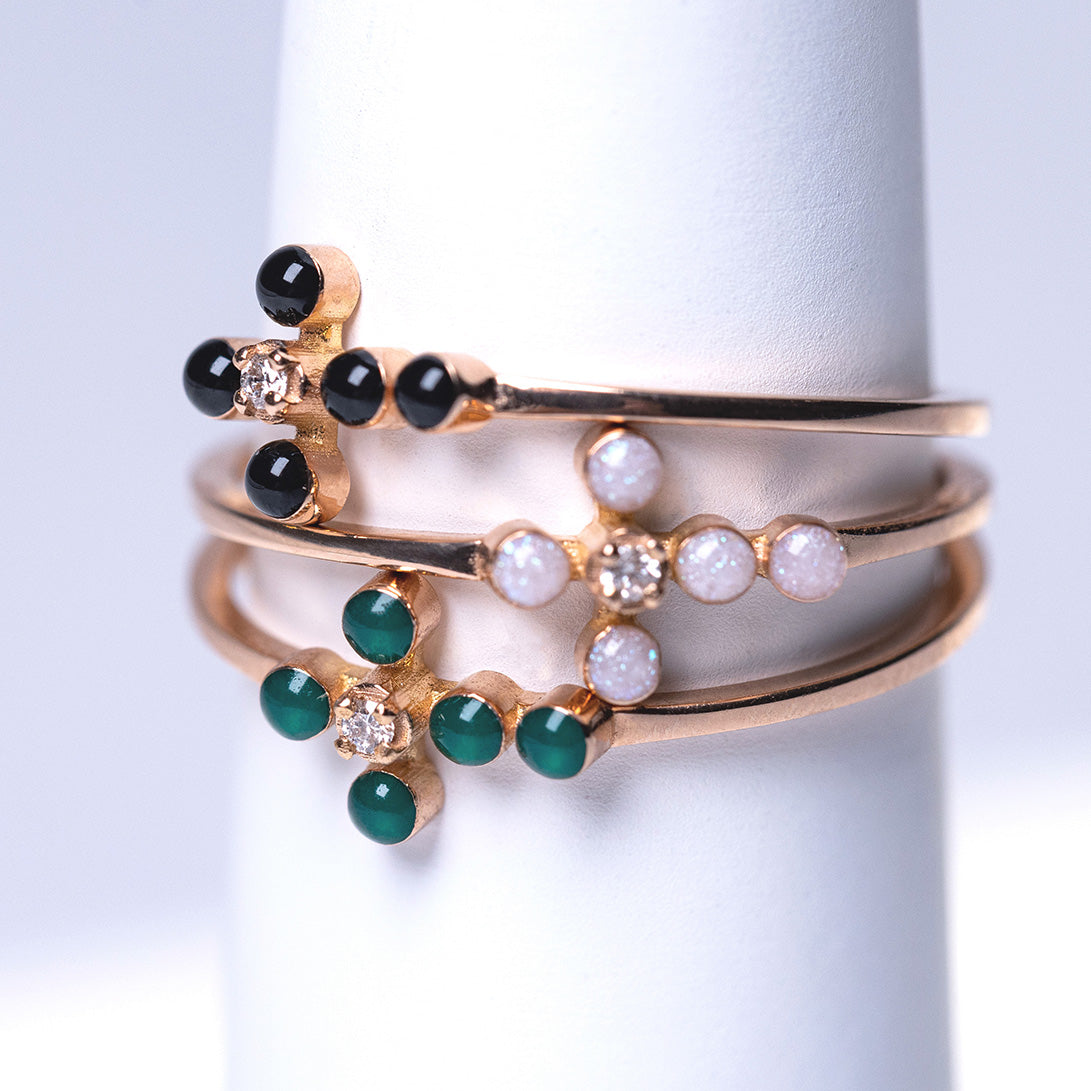 Gigi Clozeau - Bague noire Croix Perlée, diamant, or rose, T 48