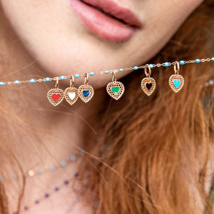 gigi clozeau - Pendentif Cœur Dentelle résine émeraude, or rose