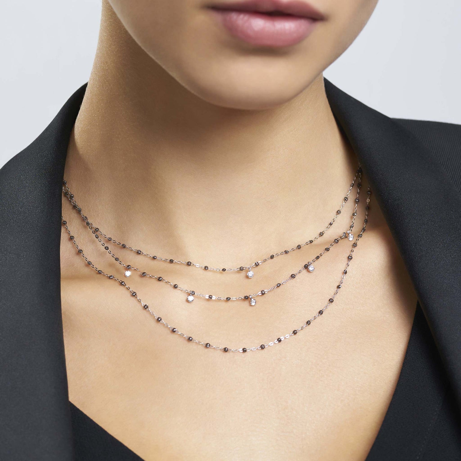 Gigi Clozeau - Collier quartz Gigi Suprême, or blanc, 1 diamant, 42 cm