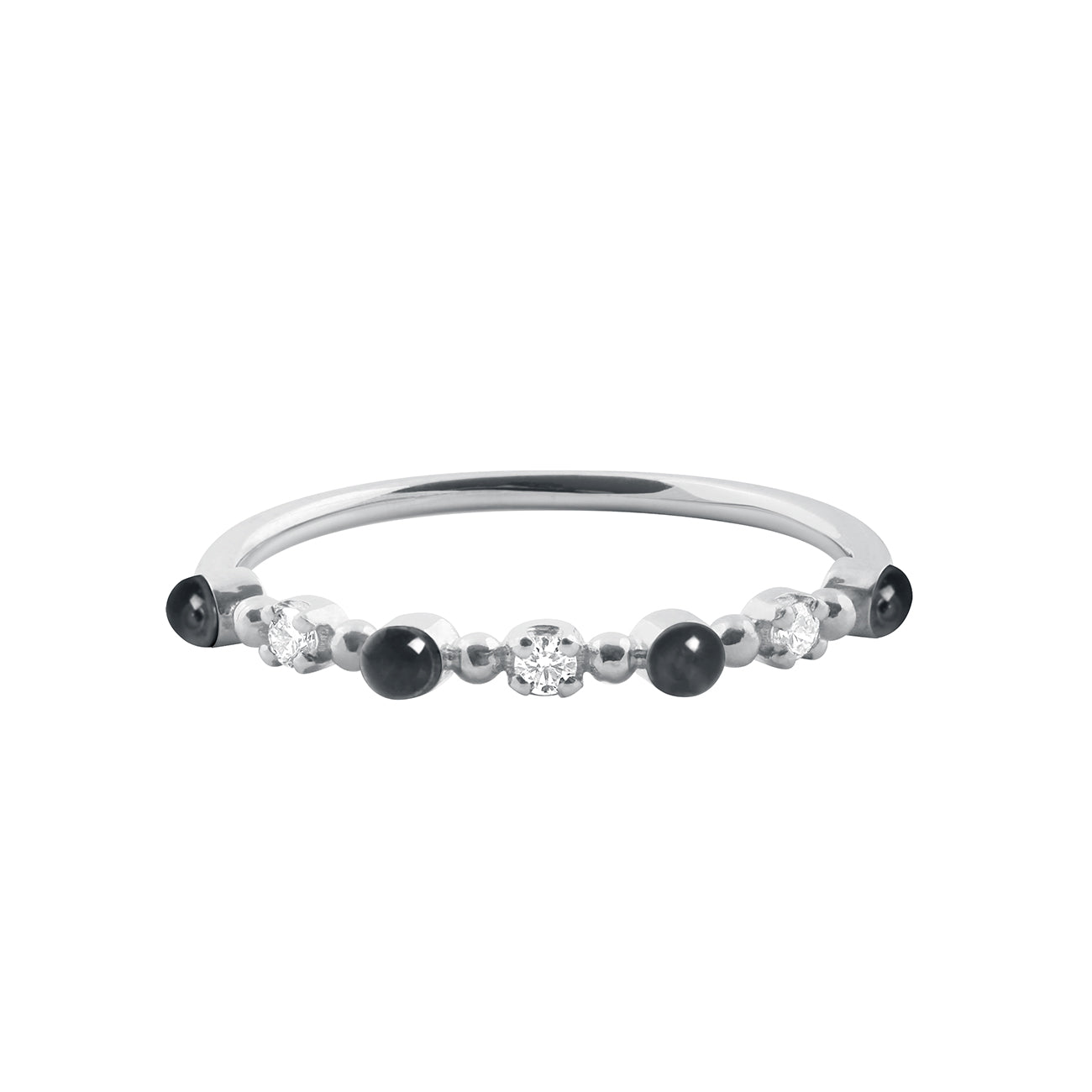 Gigi Clozeau - Bague noire Classique Gigi, 3 diamants, or blanc, T 49