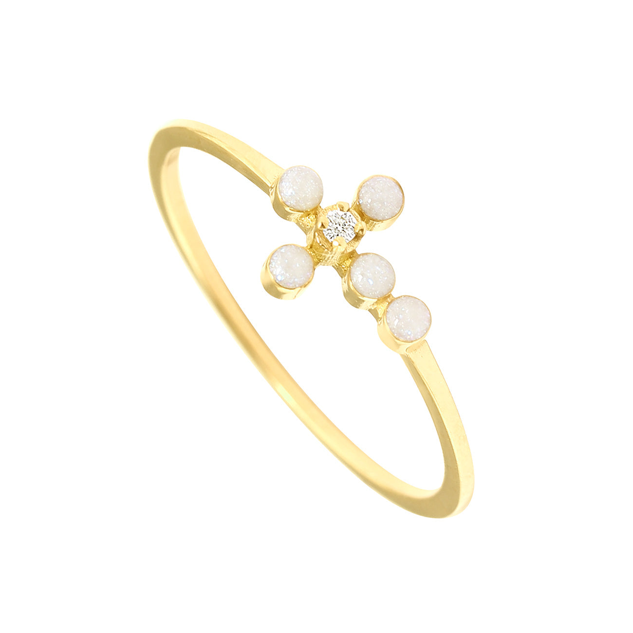 Gigi Clozeau - Bague opale Croix Perlée, diamant, or jaune, T 53