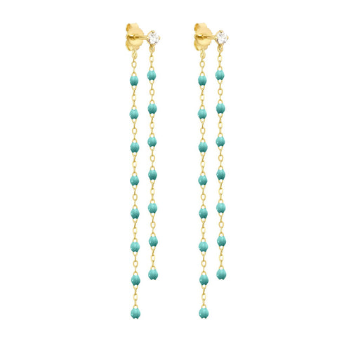 Gigi Clozeau - Boucles d'oreilles Dansantes Classique Gigi turquoise vert, diamants, or jaune