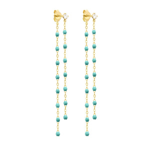 Gigi Clozeau - Boucles d'oreilles Dansantes Classique Gigi turquoise vert, diamants, or jaune