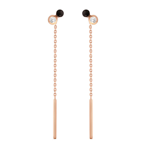 Gigi Clozeau - Boucles d'oreilles Dot, résine noire, diamants, or rose