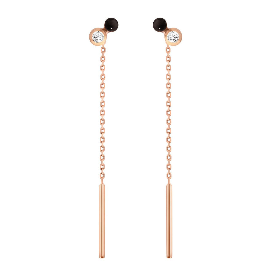 Gigi Clozeau - Boucles d'oreilles Dot, résine noire, diamants, or rose