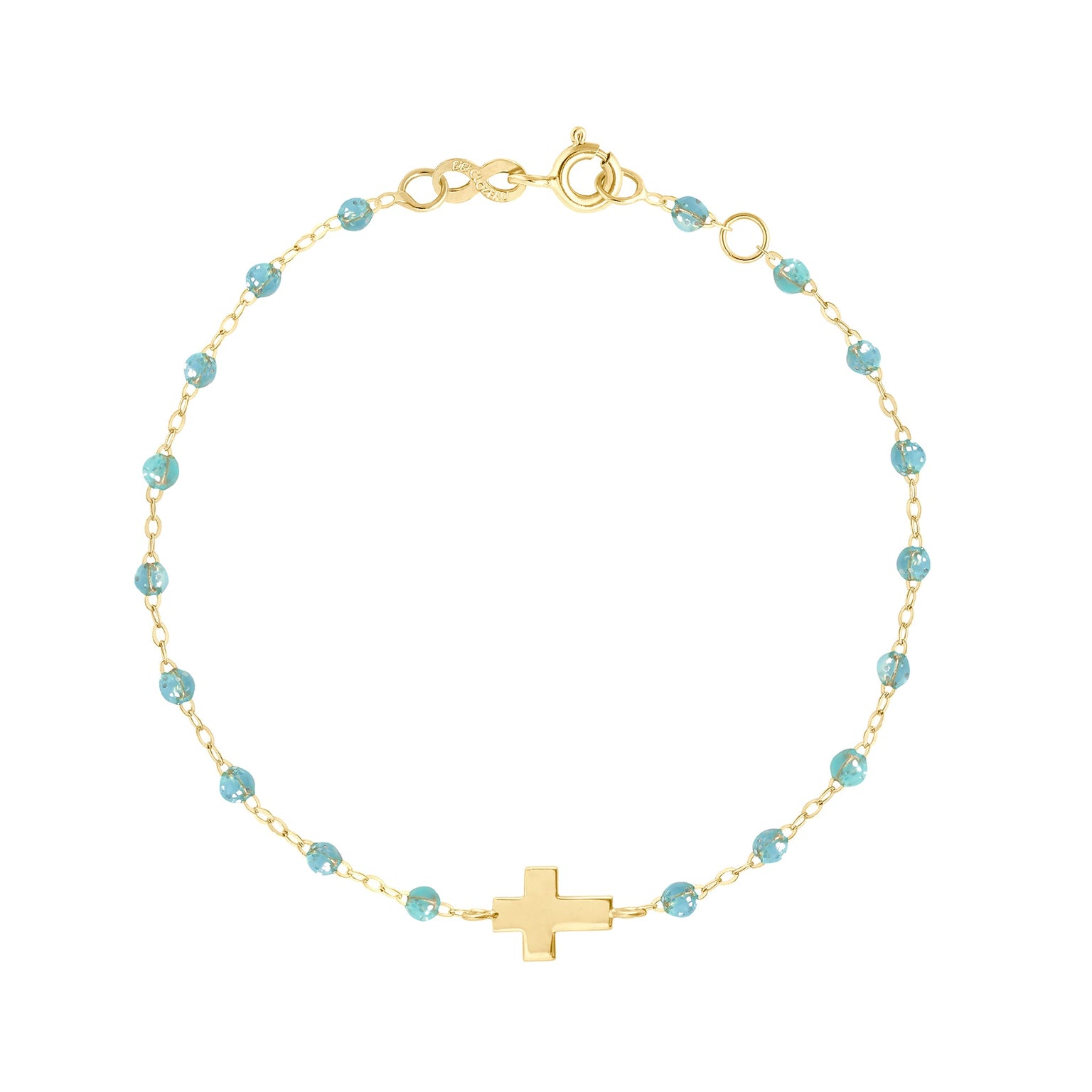 Gigi Clozeau - Bracelet aqua Croix, or jaune, 17cm