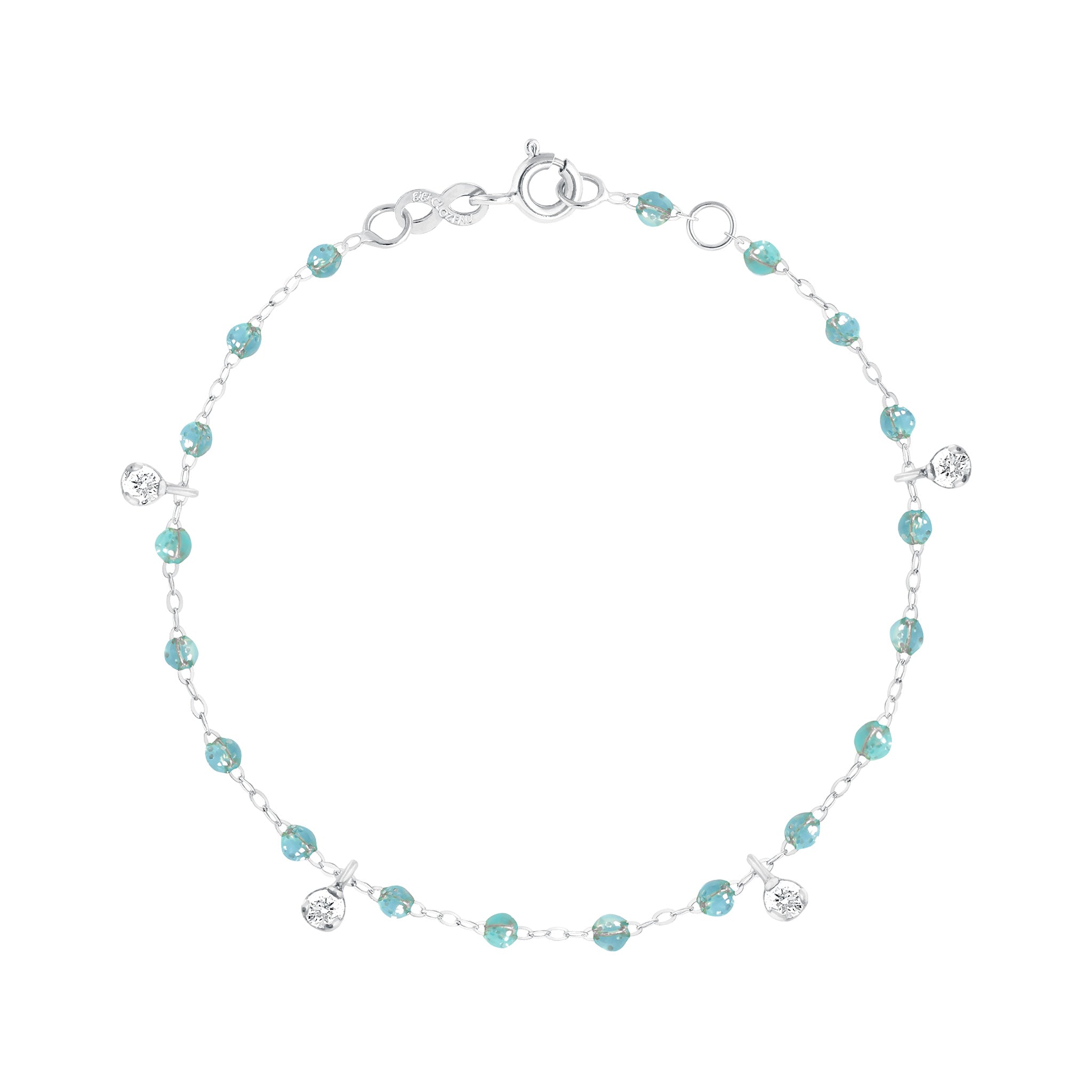 Gigi Clozeau - Bracelet aqua Gigi Suprême, or blanc, 4 diamants, 17 cm
