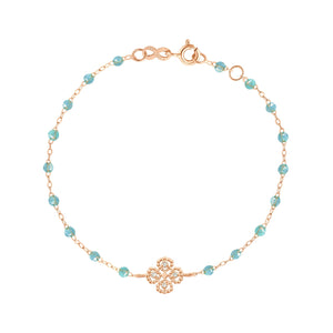 Gigi Clozeau - Bracelet aqua Lucky Trèfle, diamants, or rose, 17 cm