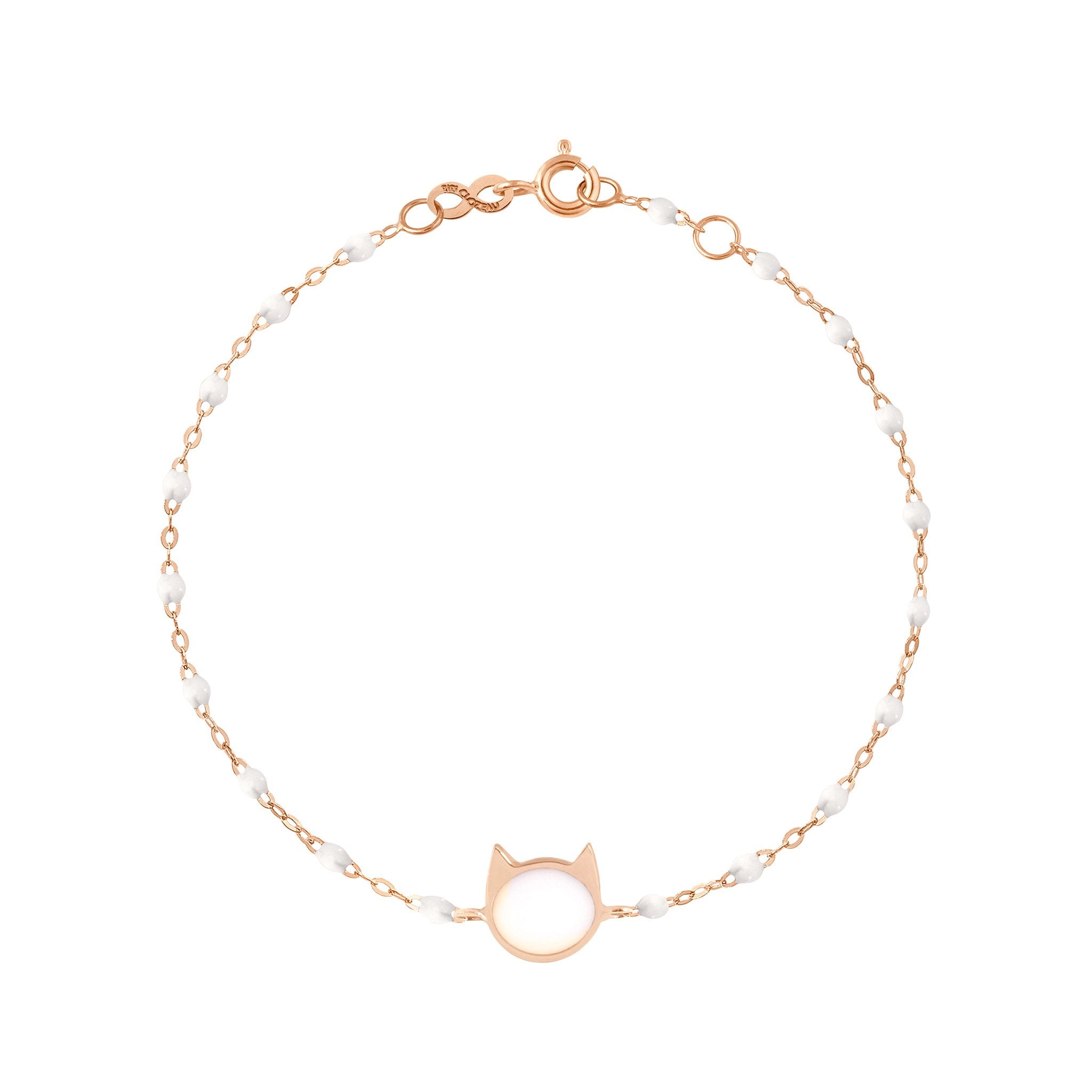 Gigi Clozeau - Bracelet blanc Chat or rose, 17 cm