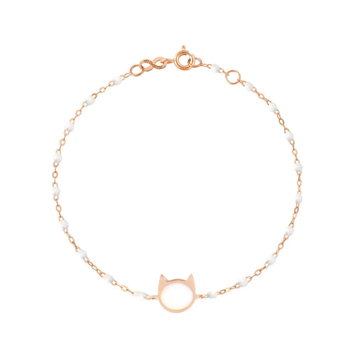 Gigi Clozeau - Bracelet blanc Chat or rose, 17 cm