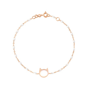Gigi Clozeau - Bracelet blanc Chat or rose, 17 cm