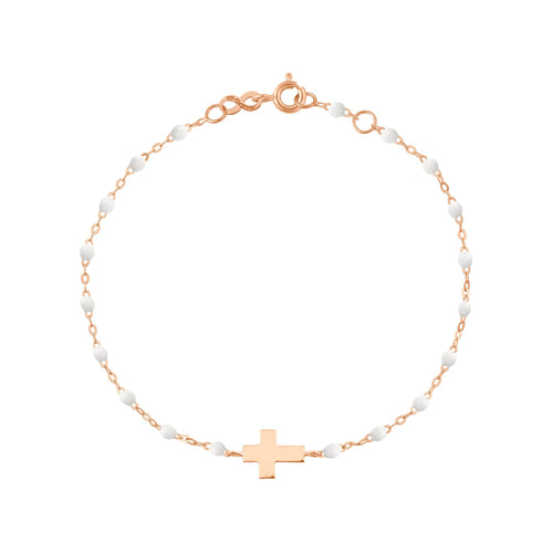 Gigi Clozeau - Bracelet blanc Croix, or rose, 17cm