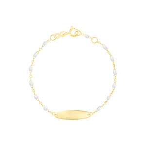 Gigi Clozeau - Bracelet blanc Little Gigi, plaque ovale, or jaune, 13 cm