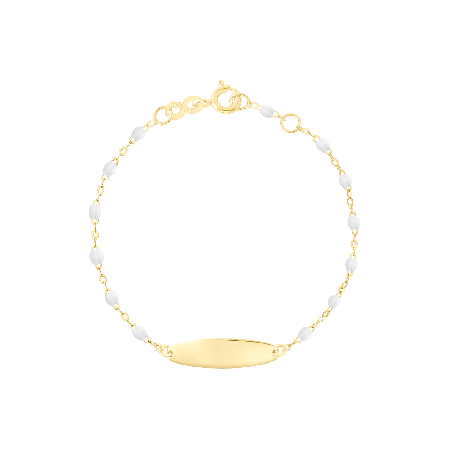 Gigi Clozeau - Bracelet blanc Little Gigi, plaque ovale, or jaune, 15 cm