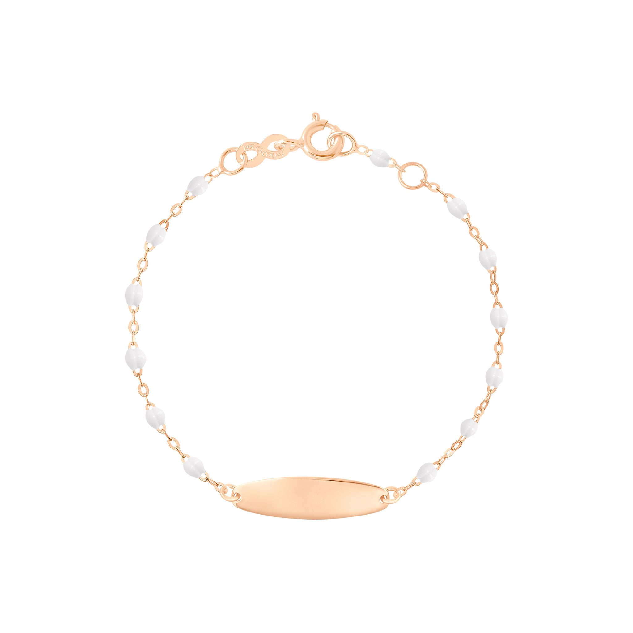 Gigi Clozeau - Bracelet blanc Little Gigi, plaque ovale, or rose, 15 cm